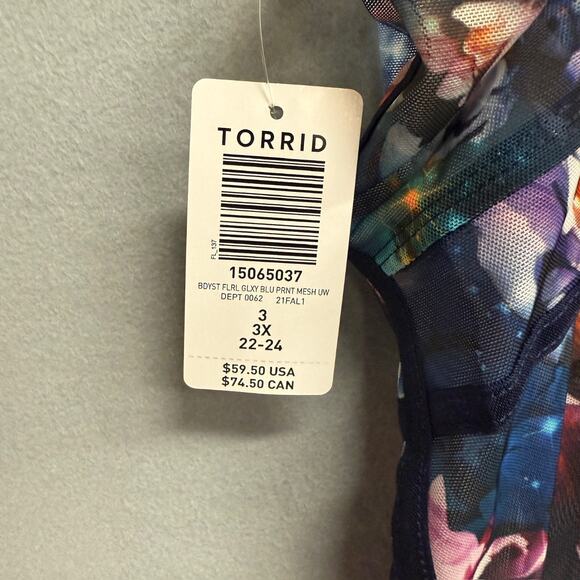 Torrid Simply Mesh Galaxy Navy Floral Print Corset Strappy Bodysuit Size 3X NWT - Picture 9 of 9